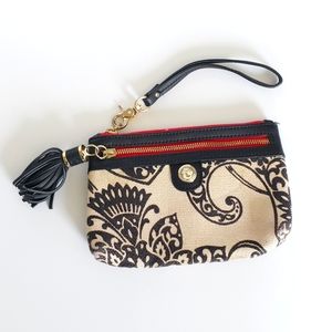Spartina Leather & Linen Wristlet, Clutch Bag Purse with Pocket and Wrist Strap